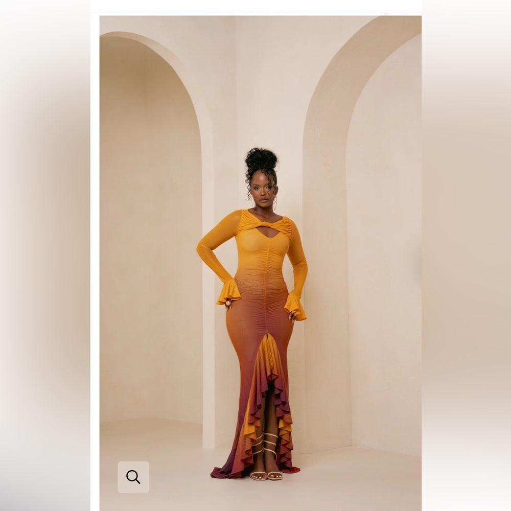 New OFUURE Vibrant Long Sleeve SHAKARA Dress in Gold and Purple